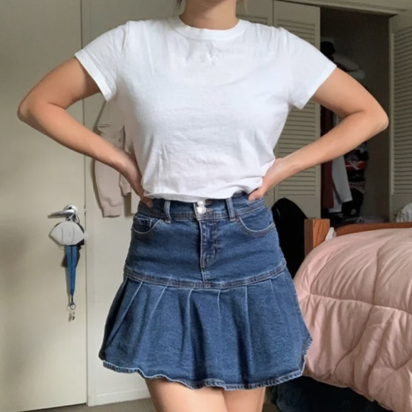 Denim Pleated Mini Skirts